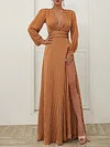 Polka Dot Split-Side Long Sleeves Maxi Dresses