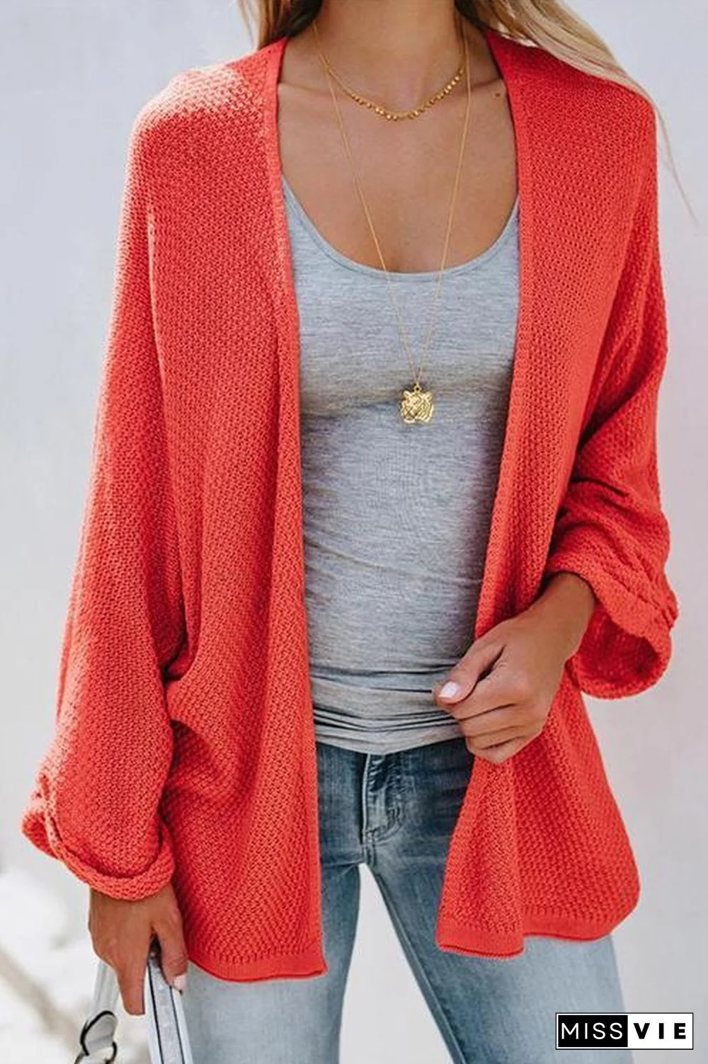 Fashion Solid Color Knit Cardigan Sweater