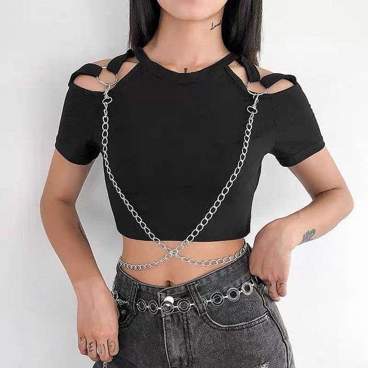 Gothic Off-the-shoulder Chain Crop Top