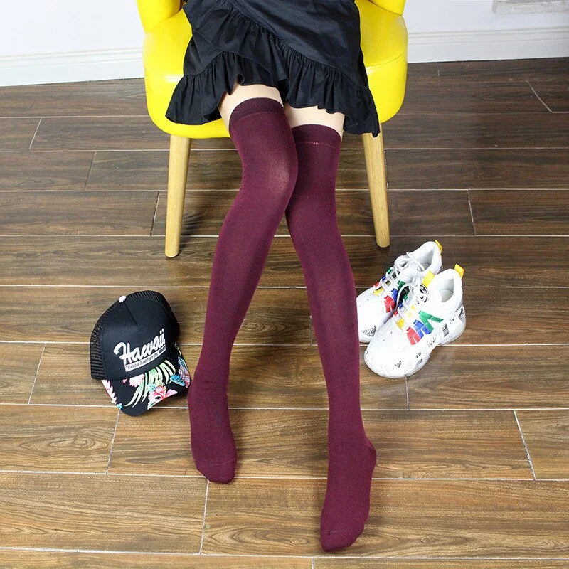 Stockings Women Striped Knitted Warm Winter Elasticity Kawaii Japanese Style Thigh High Womens Stocking All-match Simple daily