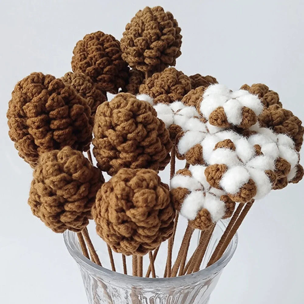 Handmade woolen knitted pine cone bouquet cotton bouquet