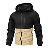 Men's Drawstring Hood Waterproof Casual Versatile Zippered Pocket Windbreaker, Practical Everyday Wear, Fall