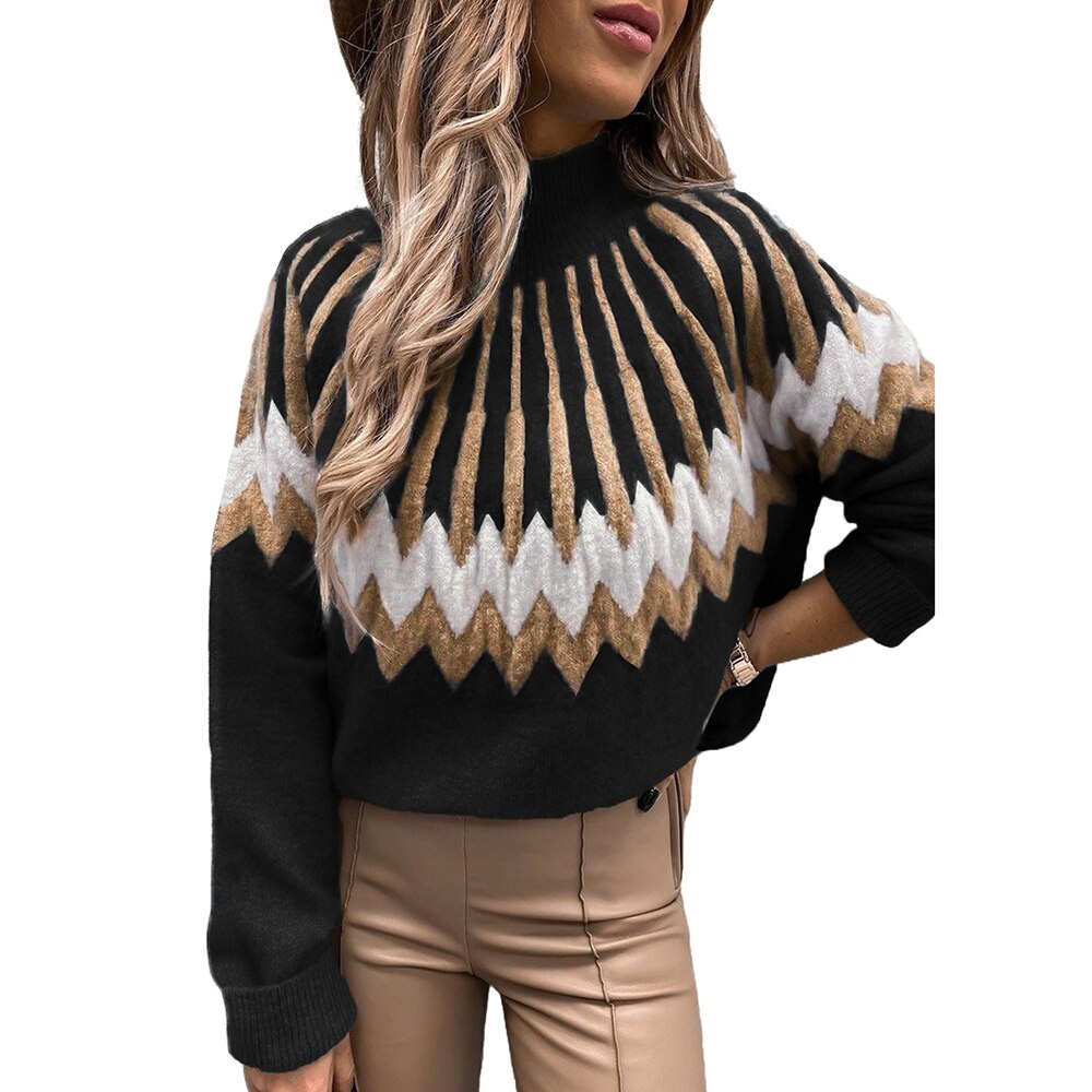 Woman Geometric Pattern Pullover Sweater