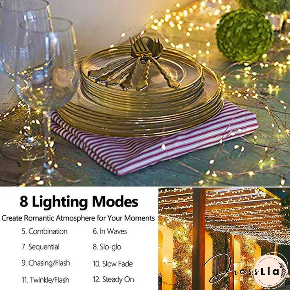 200 LEDs 10 Strands Waterproof Hanging Twinkle Fairy Lights Waterfall Vine String Lights Battery Operated Silver Wire Branch lights with Remote Timer for Garden Outdoor Bedroom Party Christmas Tree
