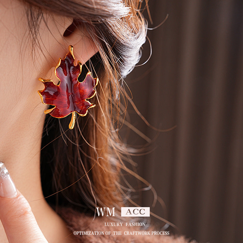 Medieval Leaf Geometric Leaf Alloy Oil Dripping Earrings