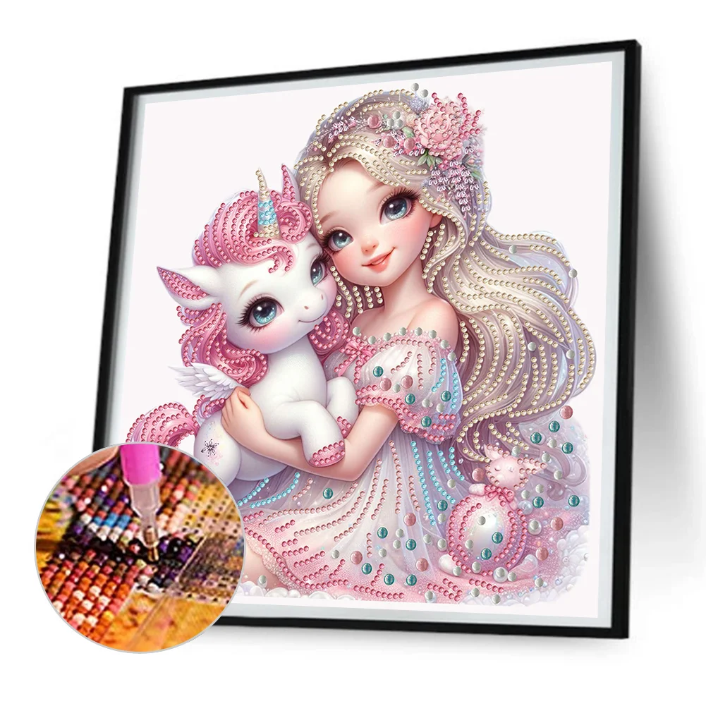 Diamond Painting - Partial Special Shaped Drill - Girl and Unicorn(Canvas|30*30cm)