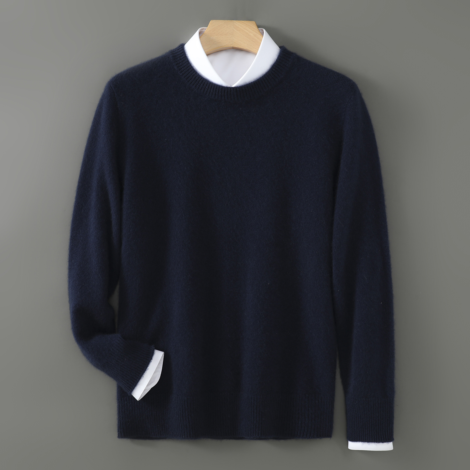Men's Wool Crewneck Sweater Minimalist Style REAL SILK LIFE