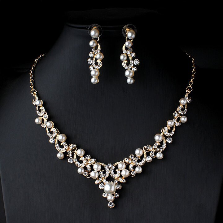 Crystal Imitation Pearl Rhinestone Necklace Set