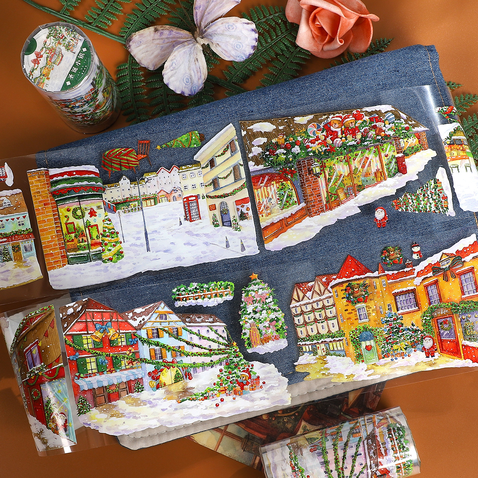 PET 테이프 - 80mm*5m 빈티지 크리스마스 타운 페스티벌