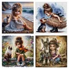 4 PCS Girl - Full Embroidery 2 Strands 14CT Stamped Cross Stitch - 40*40CM