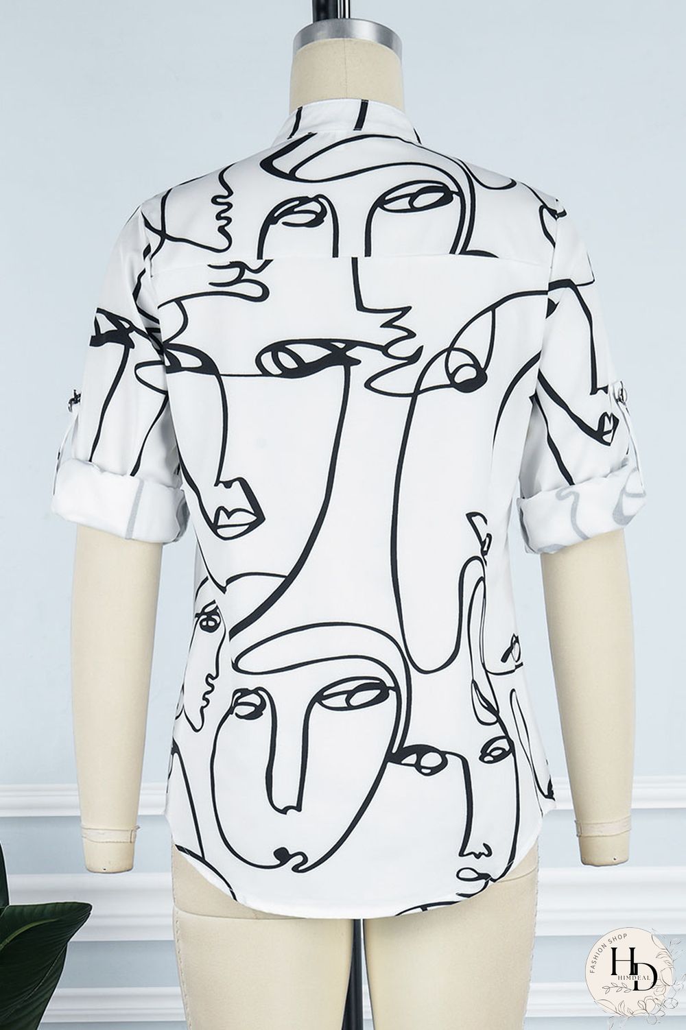 Colour Casual Street Print Patchwork Buckle Mandarin Collar Tops