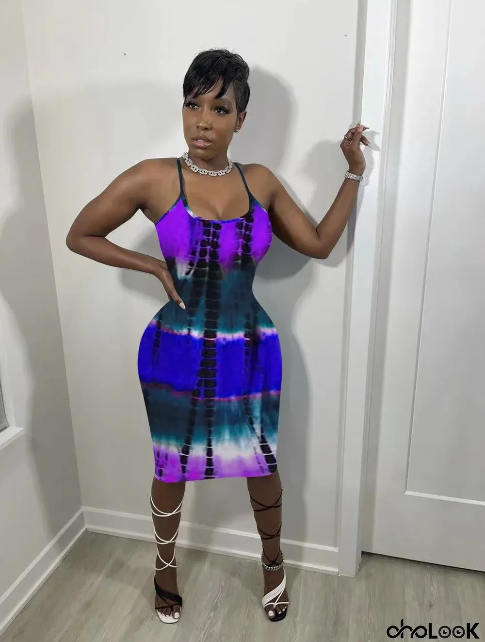 Plus Size Ink Splash Print Sling Midi Dress