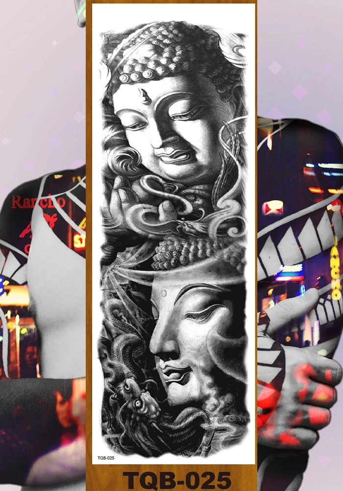 Full Flower Arm Temporary Tattoos Stickers Man Woman Girls Body Leg Fake Tatoo Buddha Bodhisattva Valkyrie Warrior Goddess DIY
