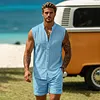 Men's Jacquard Casual Sleeveless Cardigan And Shorts Set With Stand Collar by Inlyline