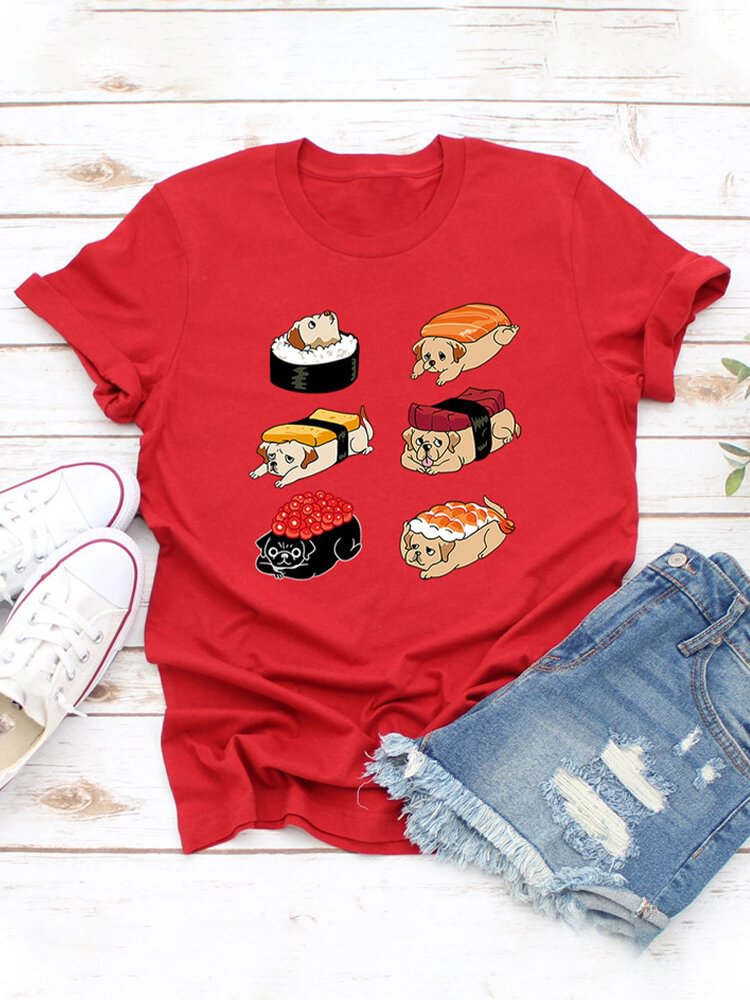 Casual Basic Cartoon Printed Short Sleeve O neck T Shirt P1651432