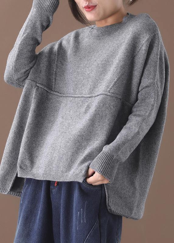 VCSHOES Cozy gray knit blouse oversized Batwing Sleeve sweaters asymmetric hem