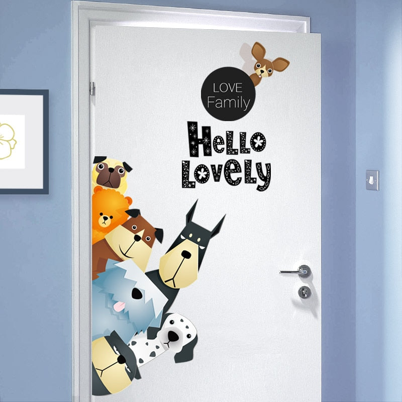 Cartoon Dogs Wall Stickers Lovely Family Vinyl Decals for Door Children ...