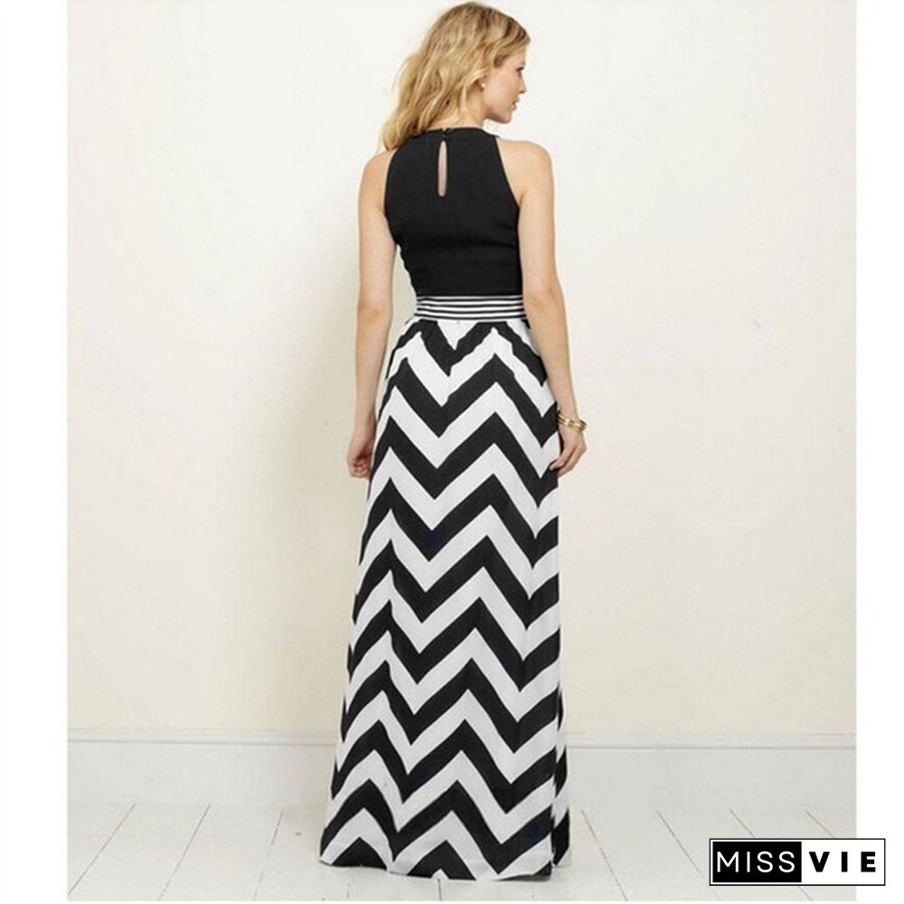 Women Sexy Striped Summer Boho Chiffon Long Maxi Dress Evening Party Beach Dress&nbsp;