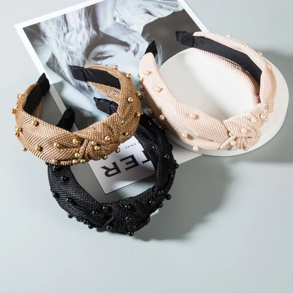 Dvacaman Korean Fashion Inlaid Pearl Velvet Bow Headbands Wide-brimmed Hairbands Women Fashion Mesh Headdress Female Head Buckle