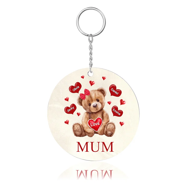 4 Names-Bear Personalized Text Keychain Gift Custom Special Keychain Gift For Mum