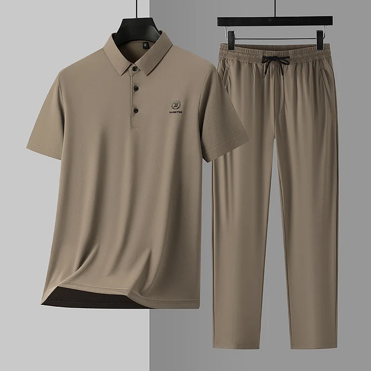 Men's Short Sleeve Top & Elastic Waistband Pants 2-PCS Set