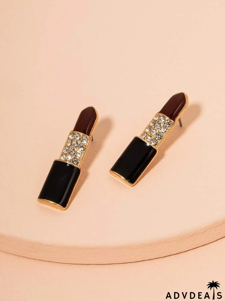 Rhinestone Lipstick Stud Earrings