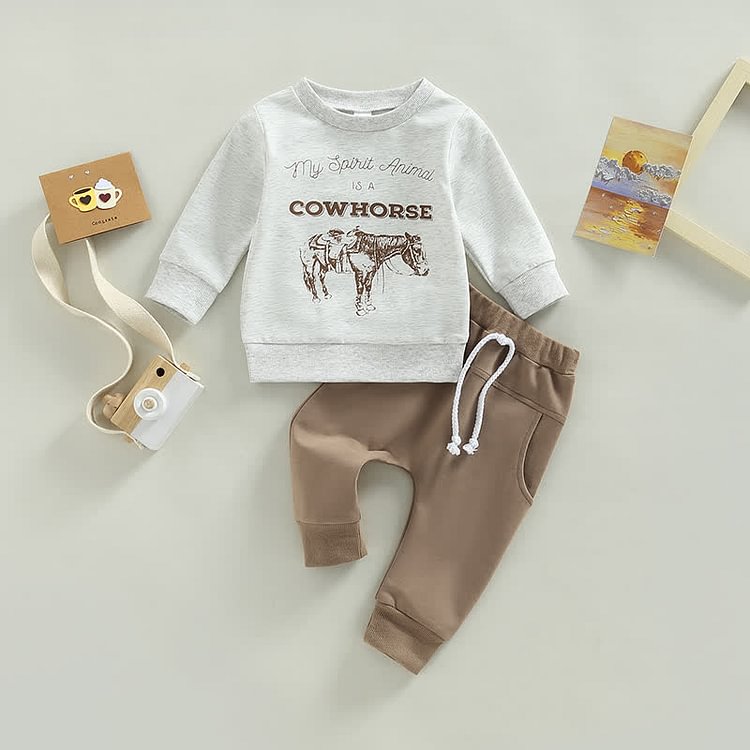 Baby Animal Letters Sweatshirt and Pants Set