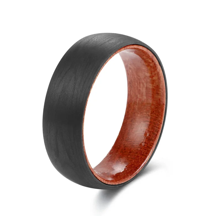 Olivenorma 8mm Black Tungsten Carbide Whiskey Barrel Wood Ring