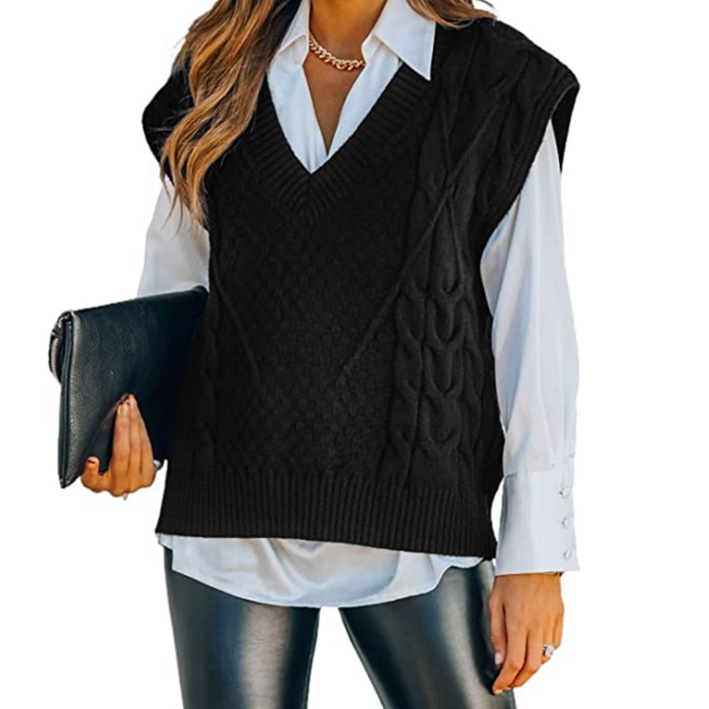 Fashion Women's V-Neck Sleeveless Twist Casual Sweater Vests