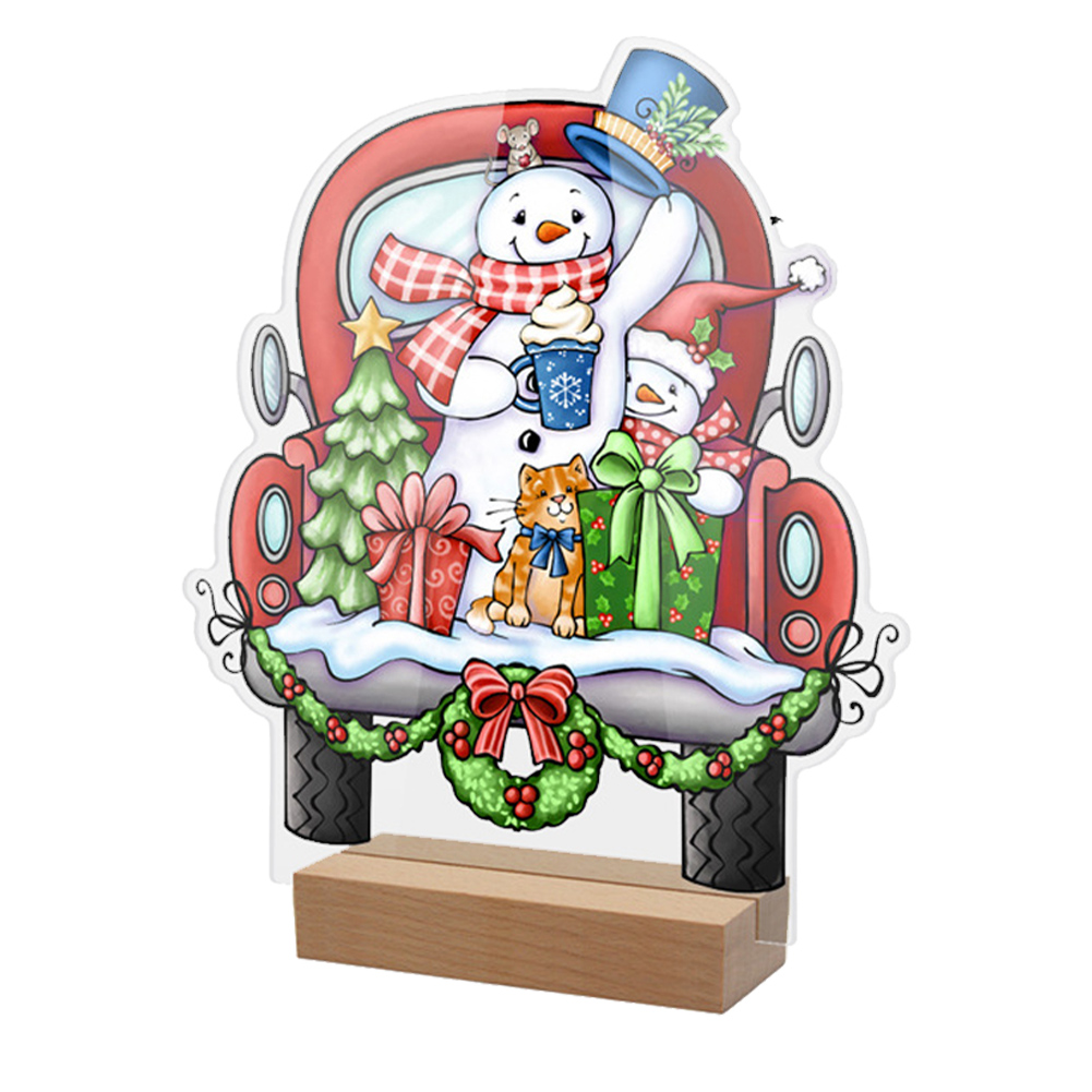 Christmas Acrylic Table Top Sign Snowman Cars B