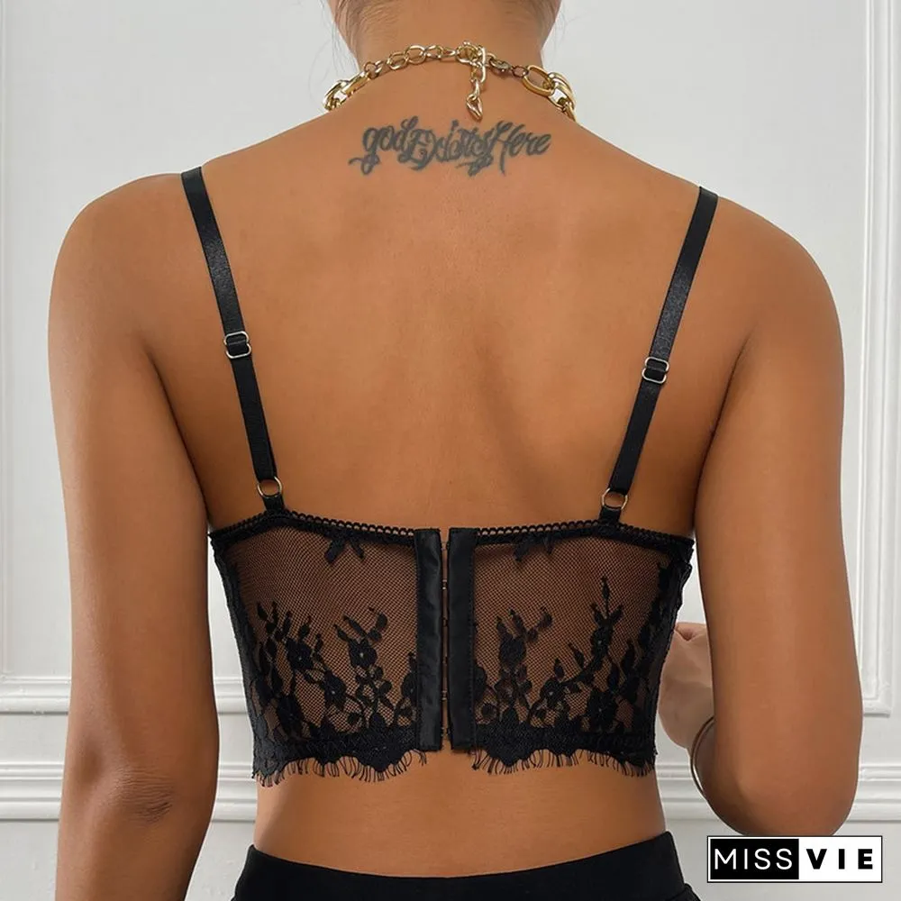 Lace Street Perspective Open Back Solid Color Sling Bra