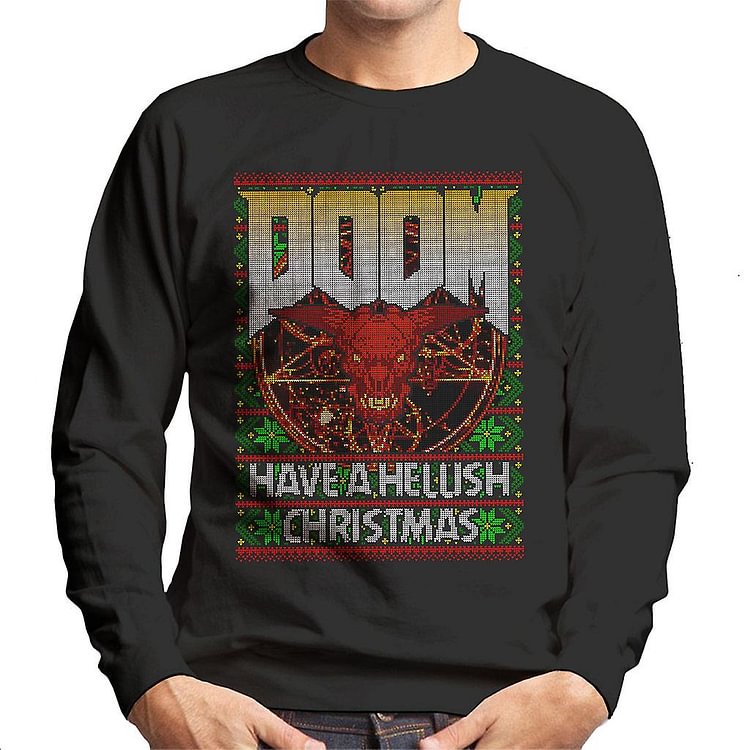 Doom Have A Hellish Christmas Knit Pattern Men's Sweatshirt