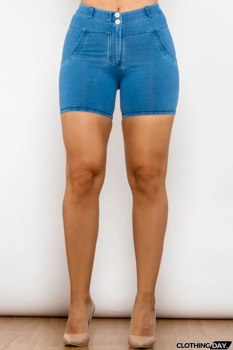 Full Size Buttoned Skinny Denim Shorts