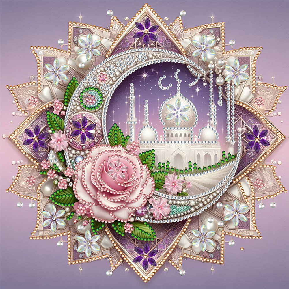 Flower Crescent Moon 30*30cm(canvas) special shaped drill diamond painting