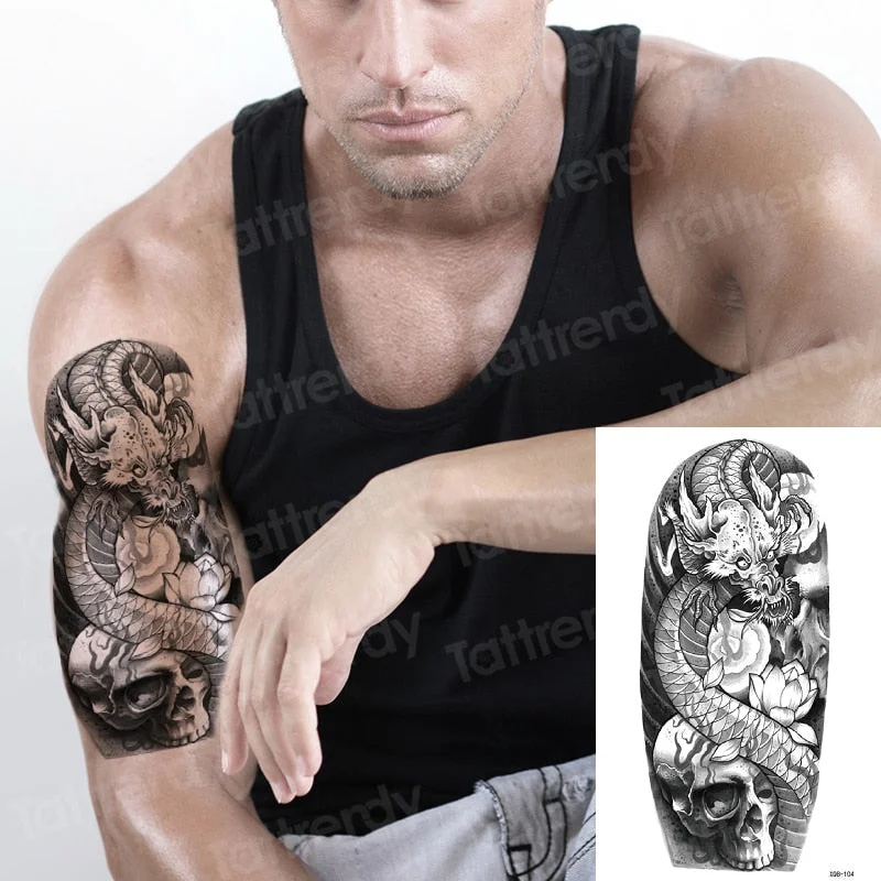 Temporary Tattoo Sticker Forest Moon Bird Bear animal Tattoos Waterproof Leopard Wolf Tiger Body Art Arm flower Fake Tattoo Men
