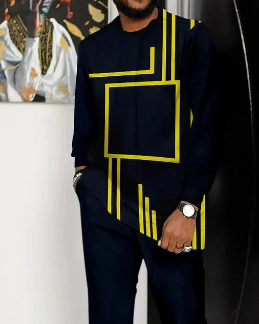 Men's Colorblock Print Long Sleeve Sports Walking Suit -309