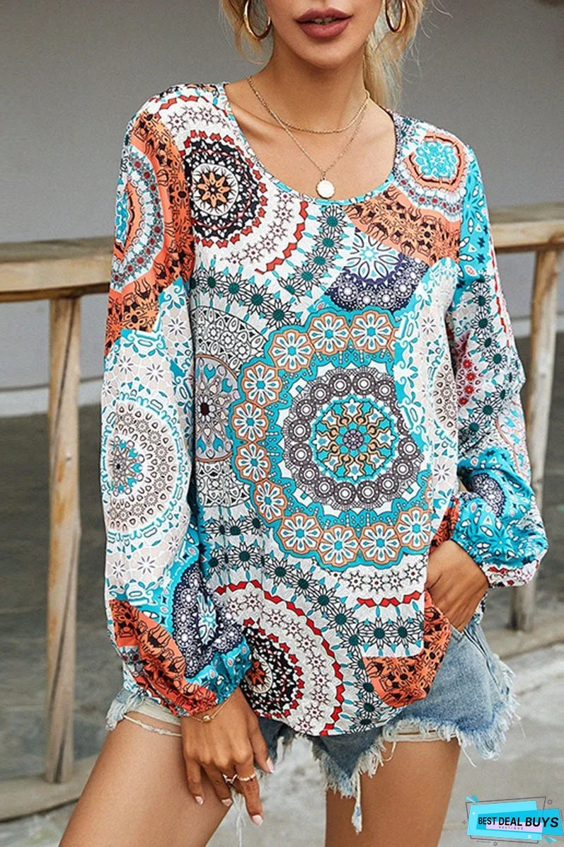 Fashion Casual Print Patchwork O Neck Tops