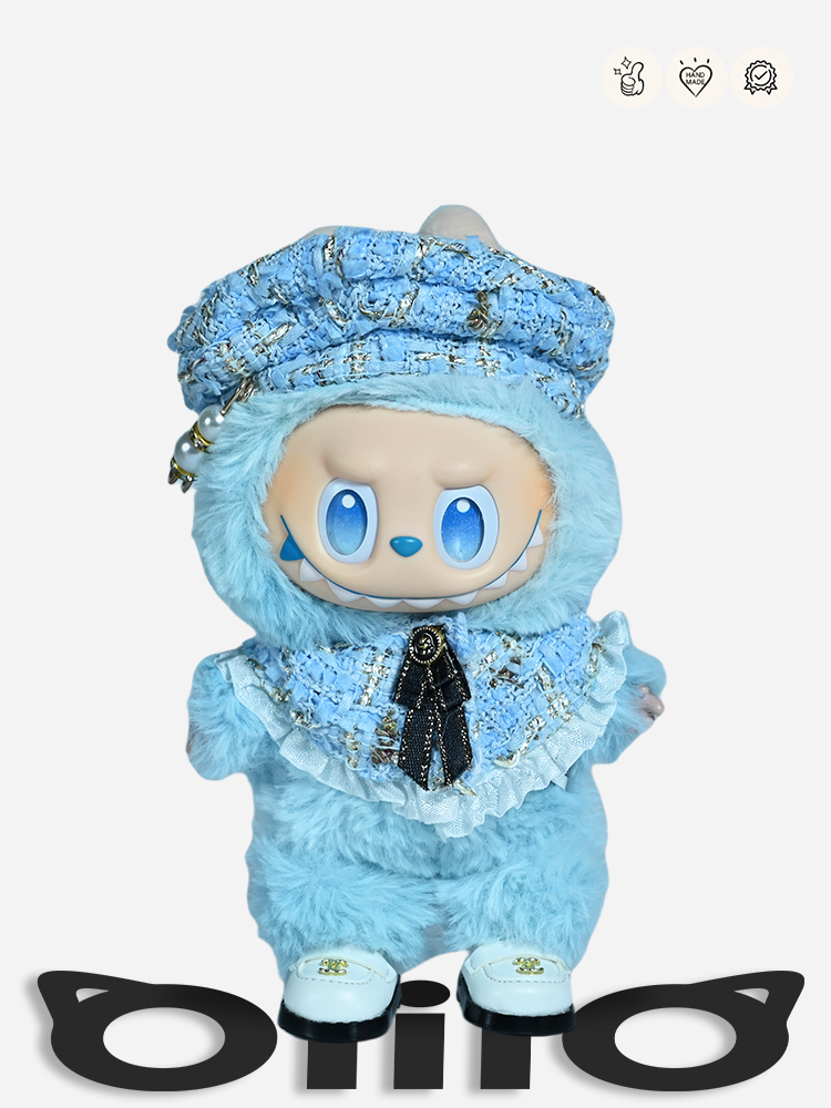 LABUBU Clothes Blue Jennie Inspired Chanel Tweed Outfit