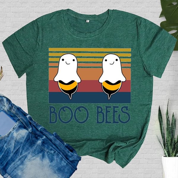 Cute Boo Bees Printed T-Shirts For Women Short Sleeve Funny Round Neck Tee Shirt Casual Summer Tops - Chicaggo