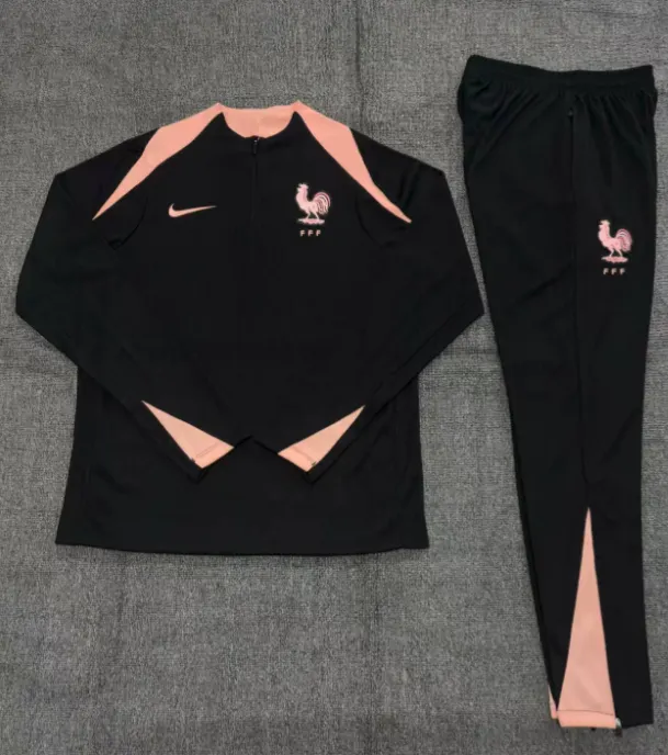 2025-26 French black children's long-sleeved half-zip training suit