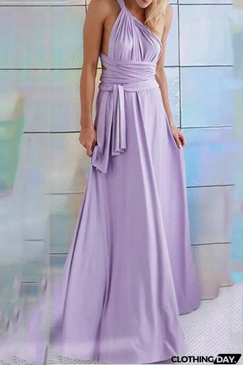 Fashion Elegant Solid Patchwork Backless Strap Design Evening Dress Dresses(20 Colors)