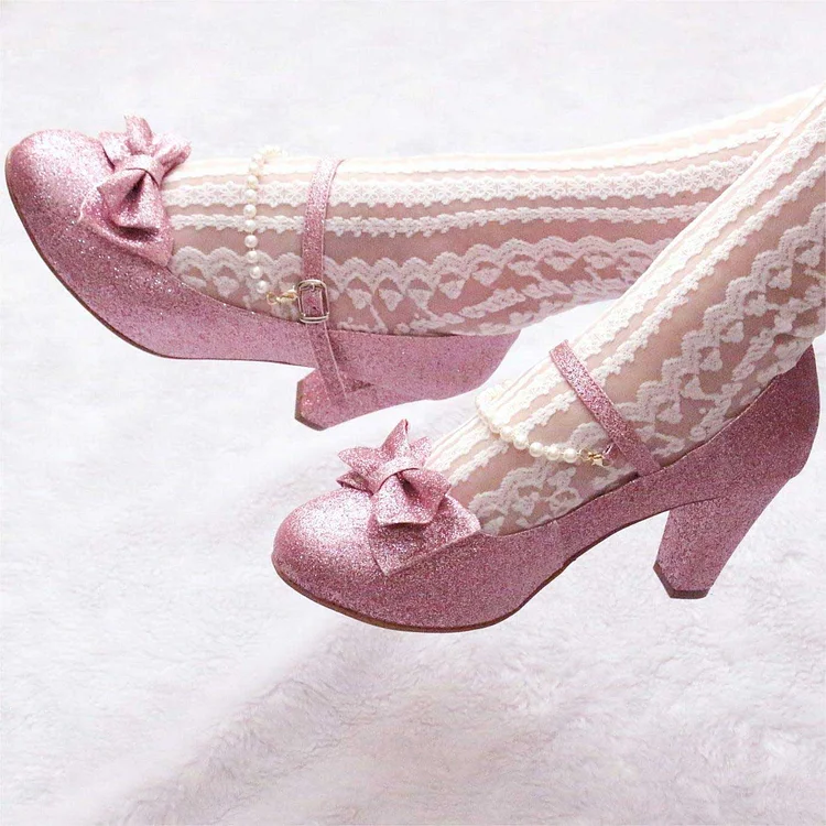 Custom Made Pink Sparkling Mary Jane Shoes |FSJ Shoes
