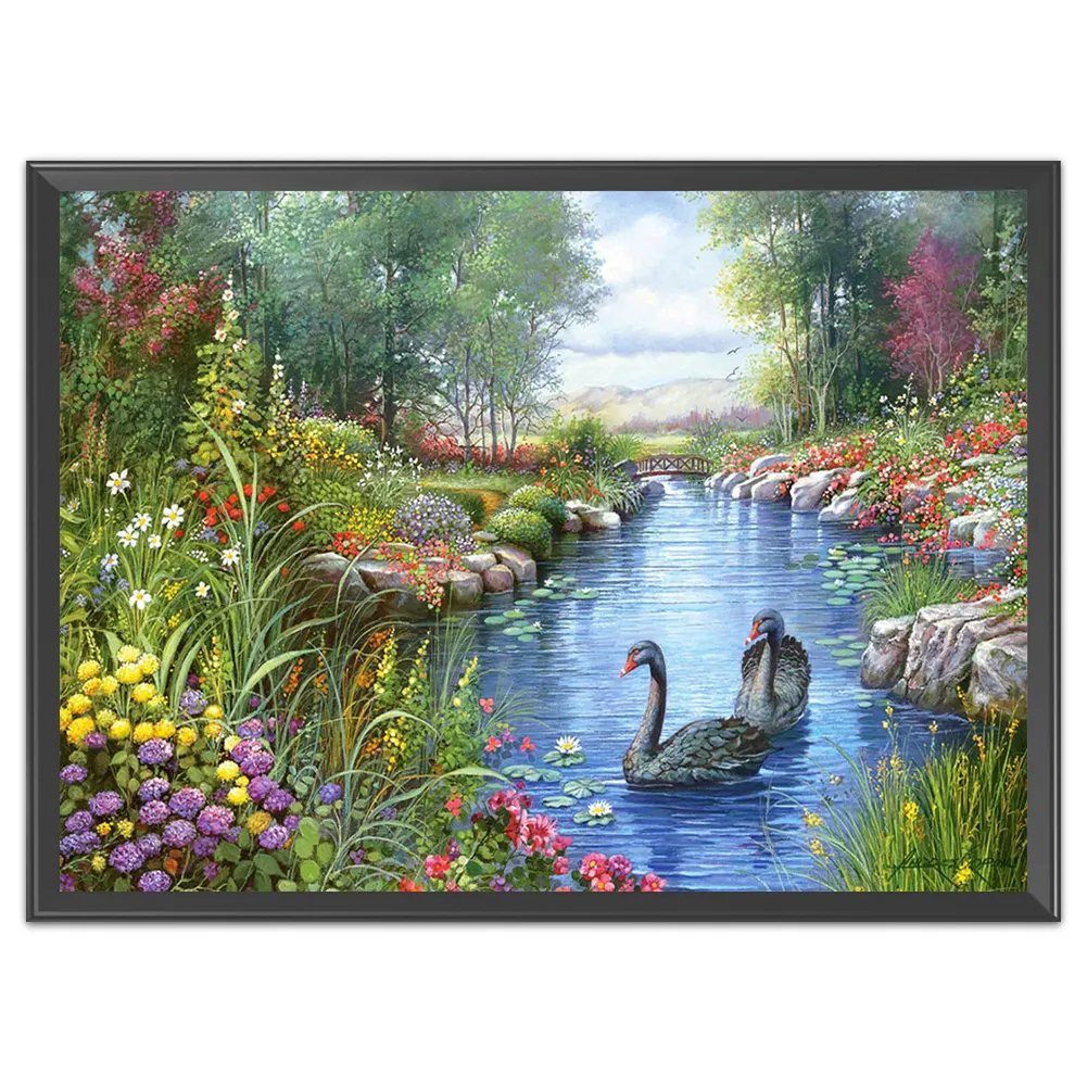 Full Printed Cross Stitch 11CT Cotton - Swan Lake(50*36cm)