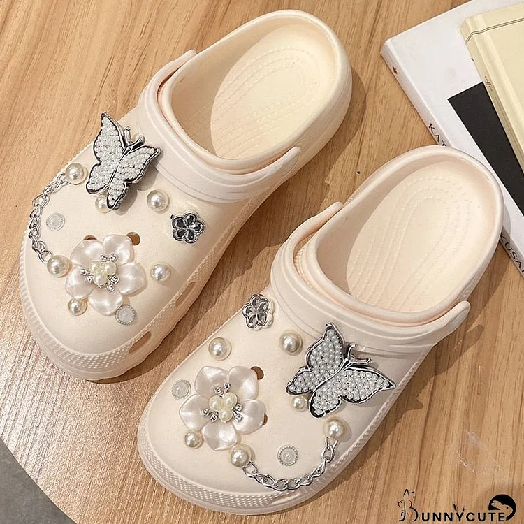 Summer Women Slippers Shoes With Charms Jewelry Garden Shoes Wedges Platform Sandals Antiskid Female Clogs Flip Flops For Woman