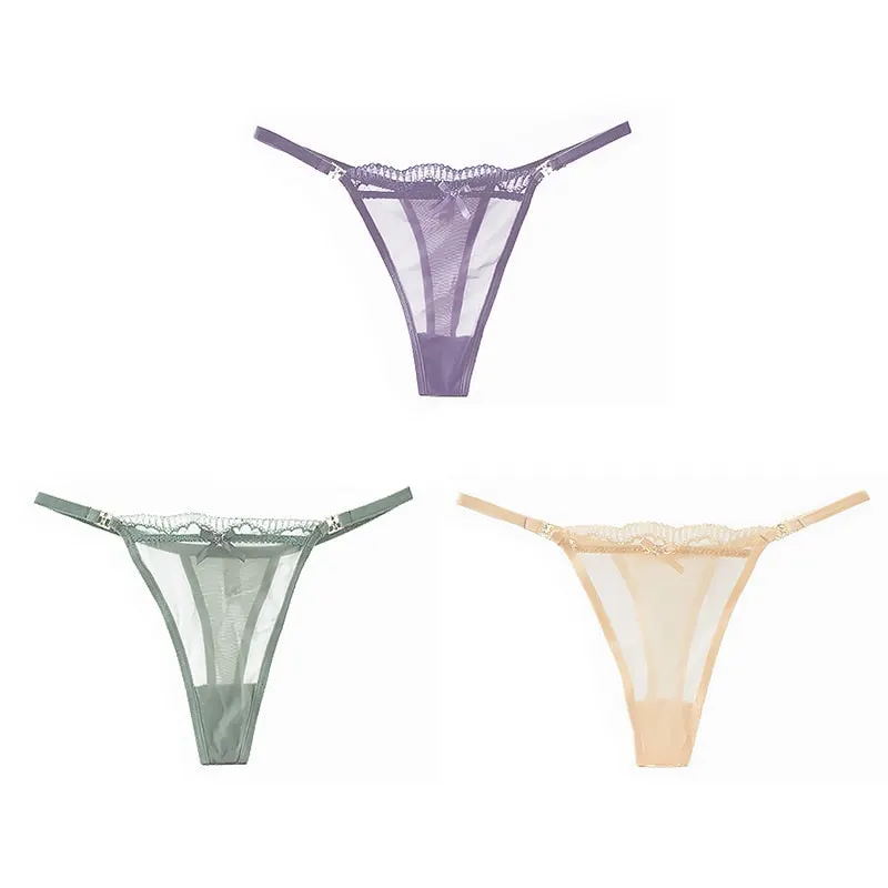 Women's Lace Mesh G-string Sexy Panties Low Waist Underwear Thongs Lingerie Femme Hollow Out Perspective Fashion Panties