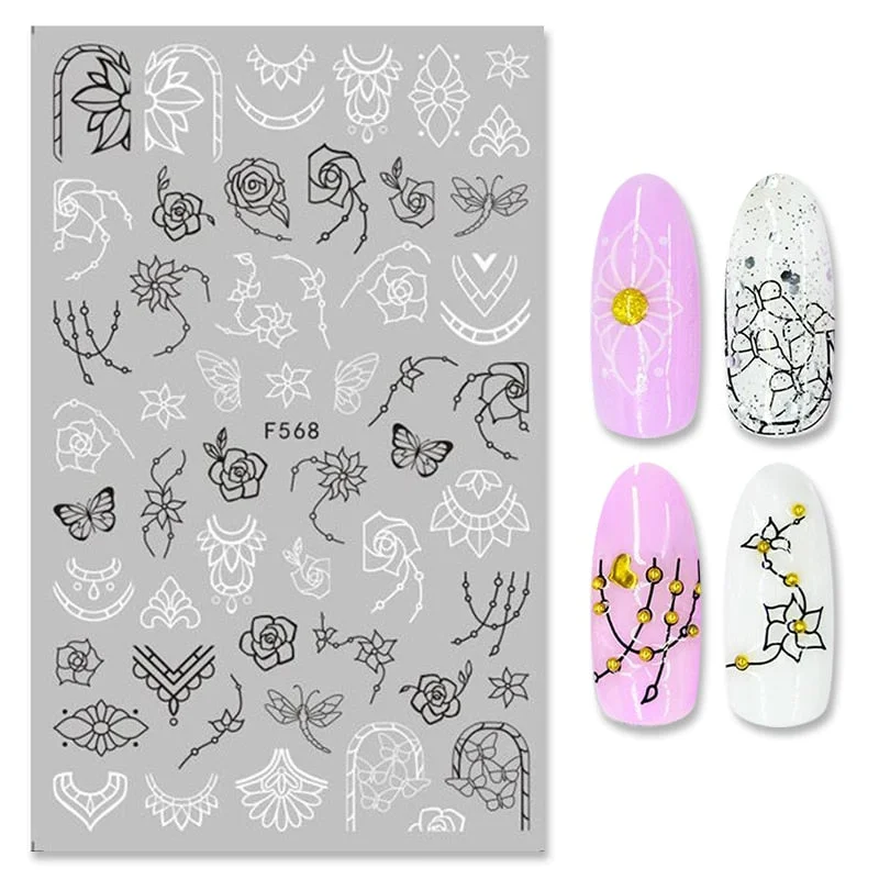 1PC Red/Black/White/Gold 3D Valentine Sticker For Nails Lover Sliders For Girls DIY Design Decals Nail Art Decoration