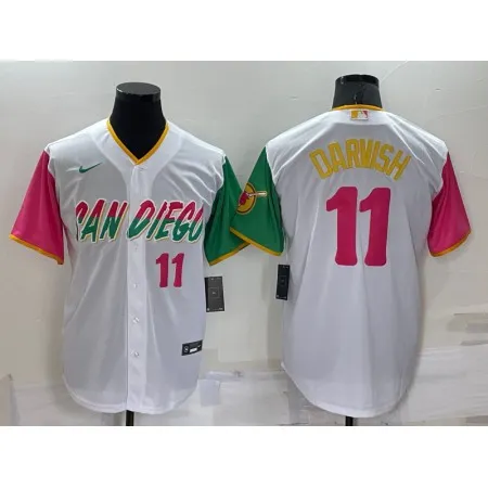 Men's San Diego Padres #11  Yu Darvish 2022 White City Connect Cool Base Stitched Jersey RW1R