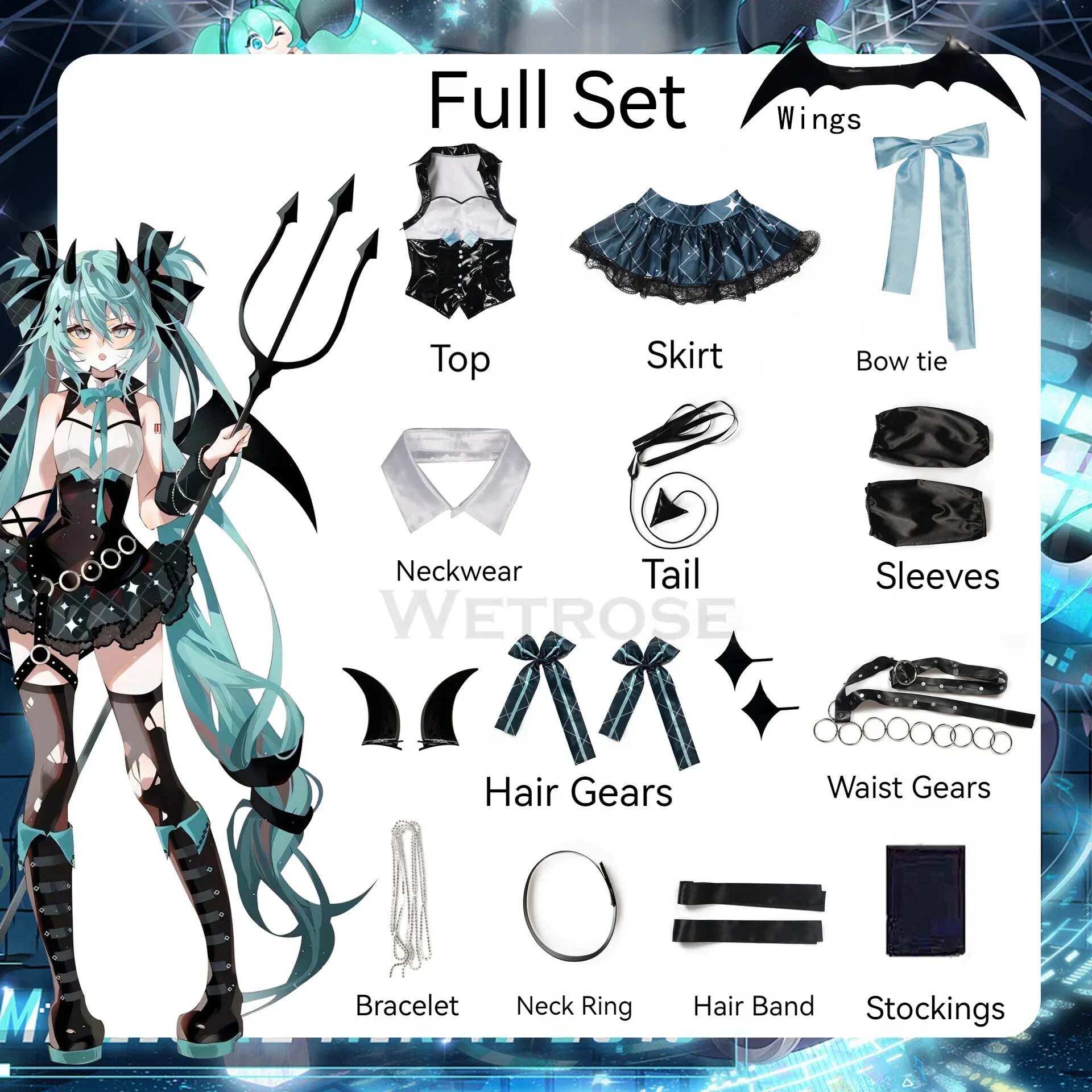 [Wetrose] In Stock Devil Miku 2023 Cosplay Costume Demon Girl Mikku Villains Rascal New Fanart Rasukaru Women Set Halloween Lace