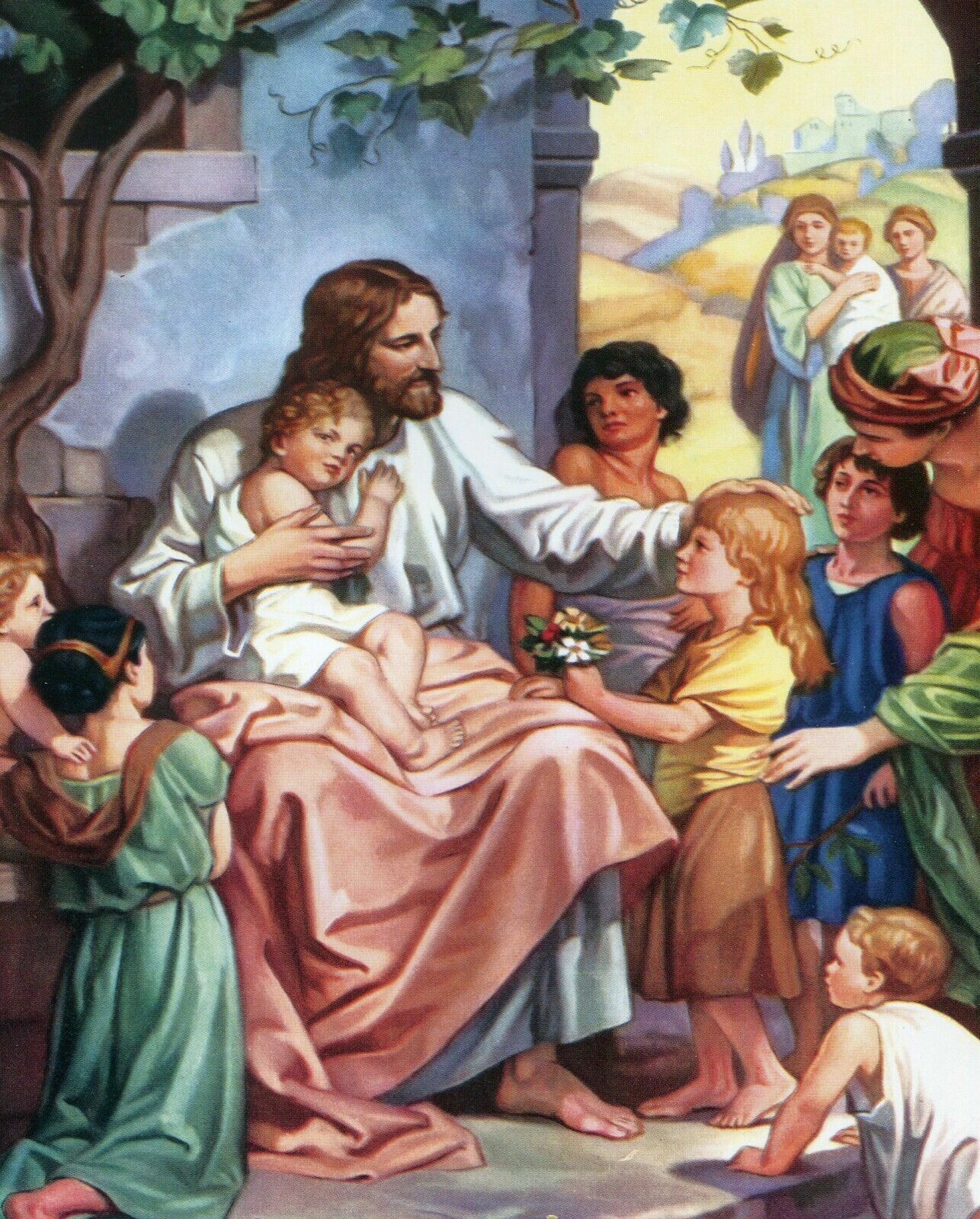 JESUS CHRIST WITH CHILDREN 8.5X11 Photo Poster painting PICTURE REPRINT CHRISTIAN GOD FATHER