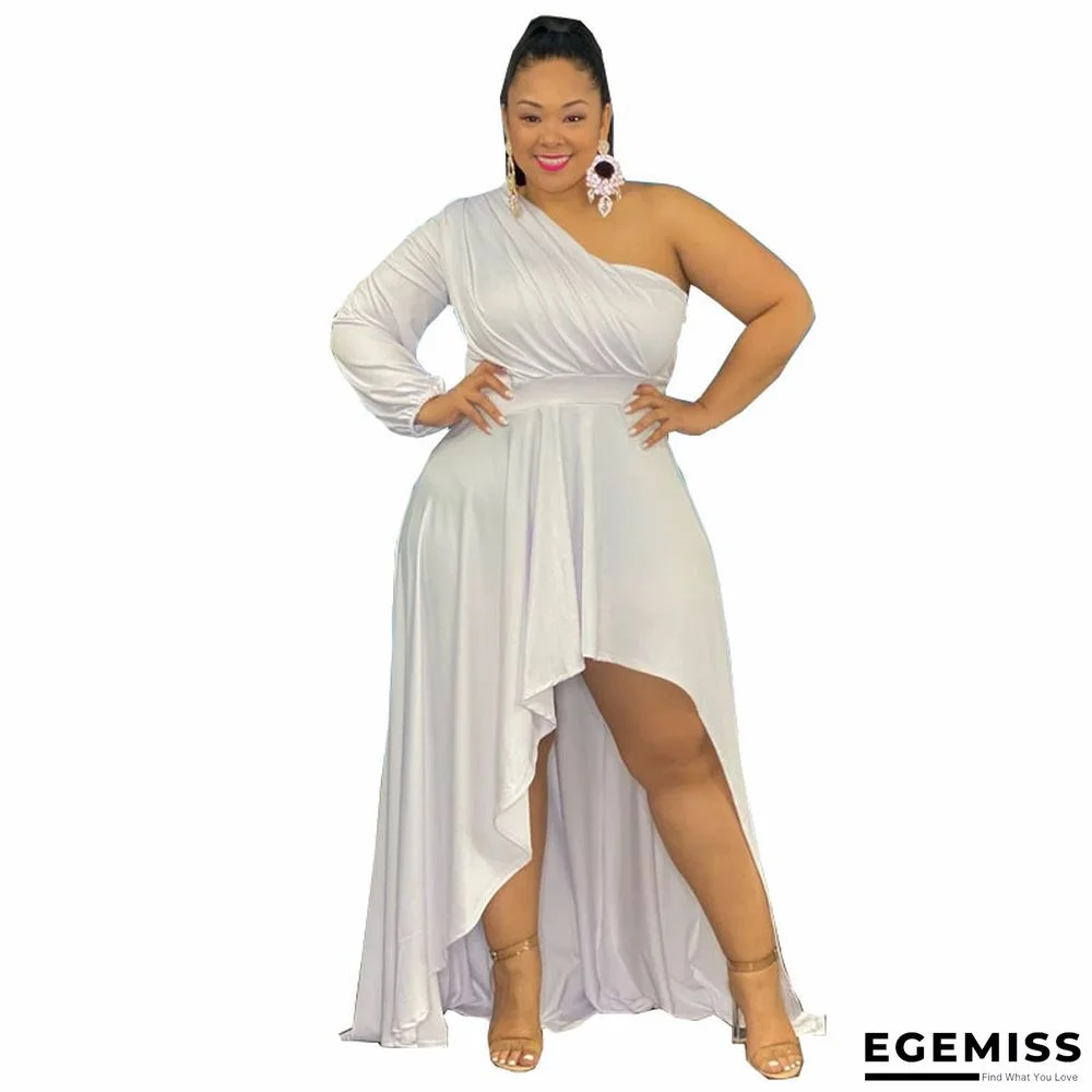 Large Size Fashion Women's One-shoulder Dress In Solid Color Casual Loose Irregular Long Sleeves White Dresses | EGEMISS